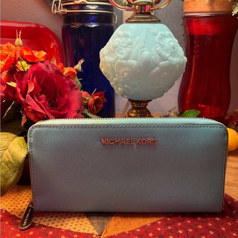 Michael Kors Turquoise Zip Around Wallet